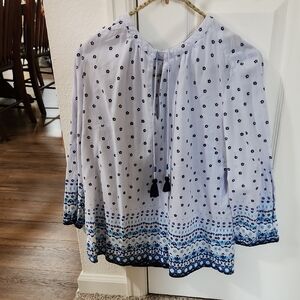 Boden Navy and White Floral Blouse